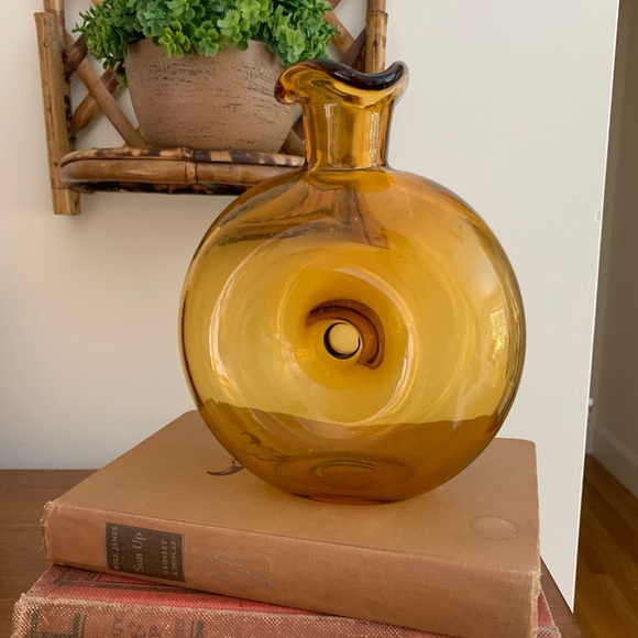 Vintage Amber Glass Donut Vase
